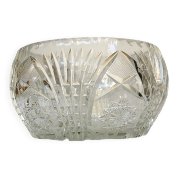 Bol en cristal de plomb vintage des années 1970 : pièce maîtresse de table bohémienne