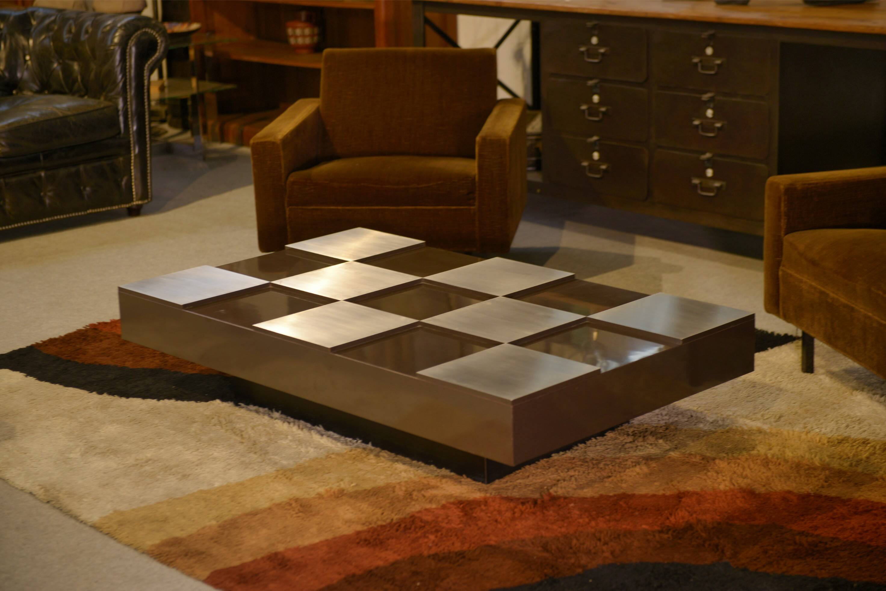 Designer coffee table with a checkerboard pattern attributed to Roberto Monsani 1970s.