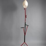 1950 red tripod floor lamp with plant holder | Opaline | Swan neck