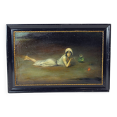 Peinture à l'huile vintage d'une gitane de Zamutov, Tchécoslovaquie, années 1940