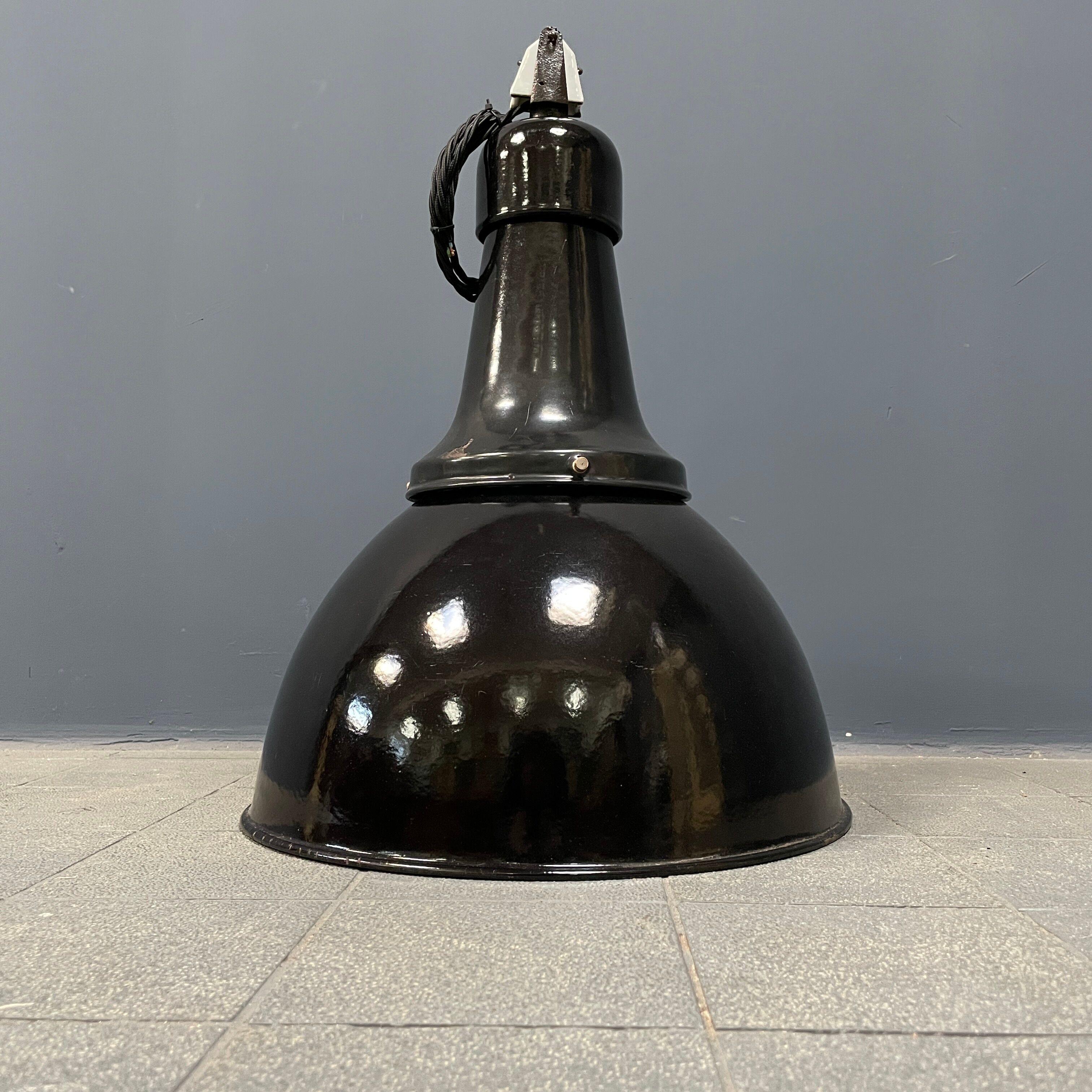 Black enamel Bauhaus factory lamp from Industria Rotterdam