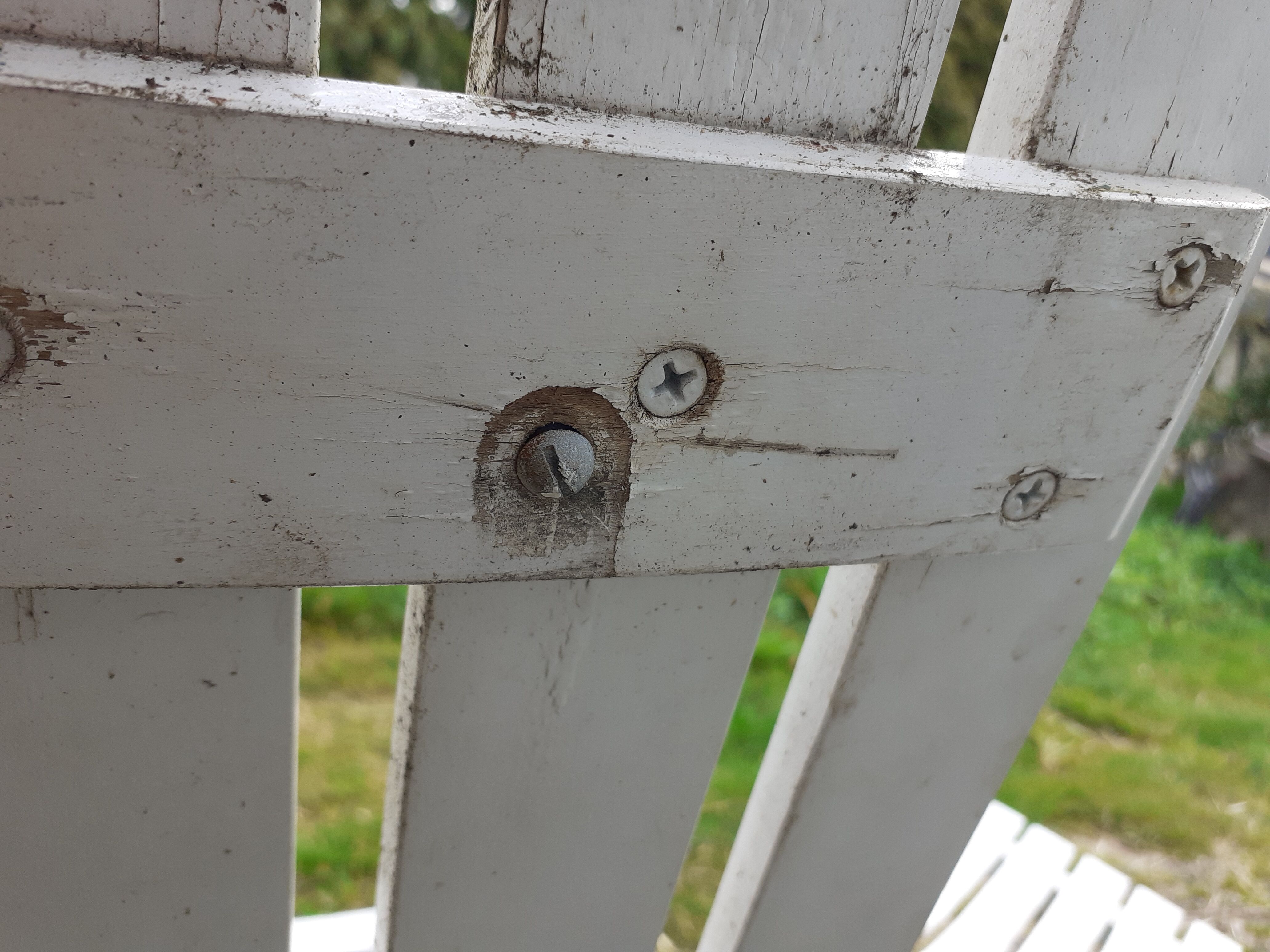 Pair of iron and old wood garden chairs