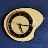 Vintage formica clock silent wall clock asymmetrical 60s "Yellow black"