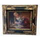 Tableau : huile sur toile d’une ménagère astiquant l’argenterie