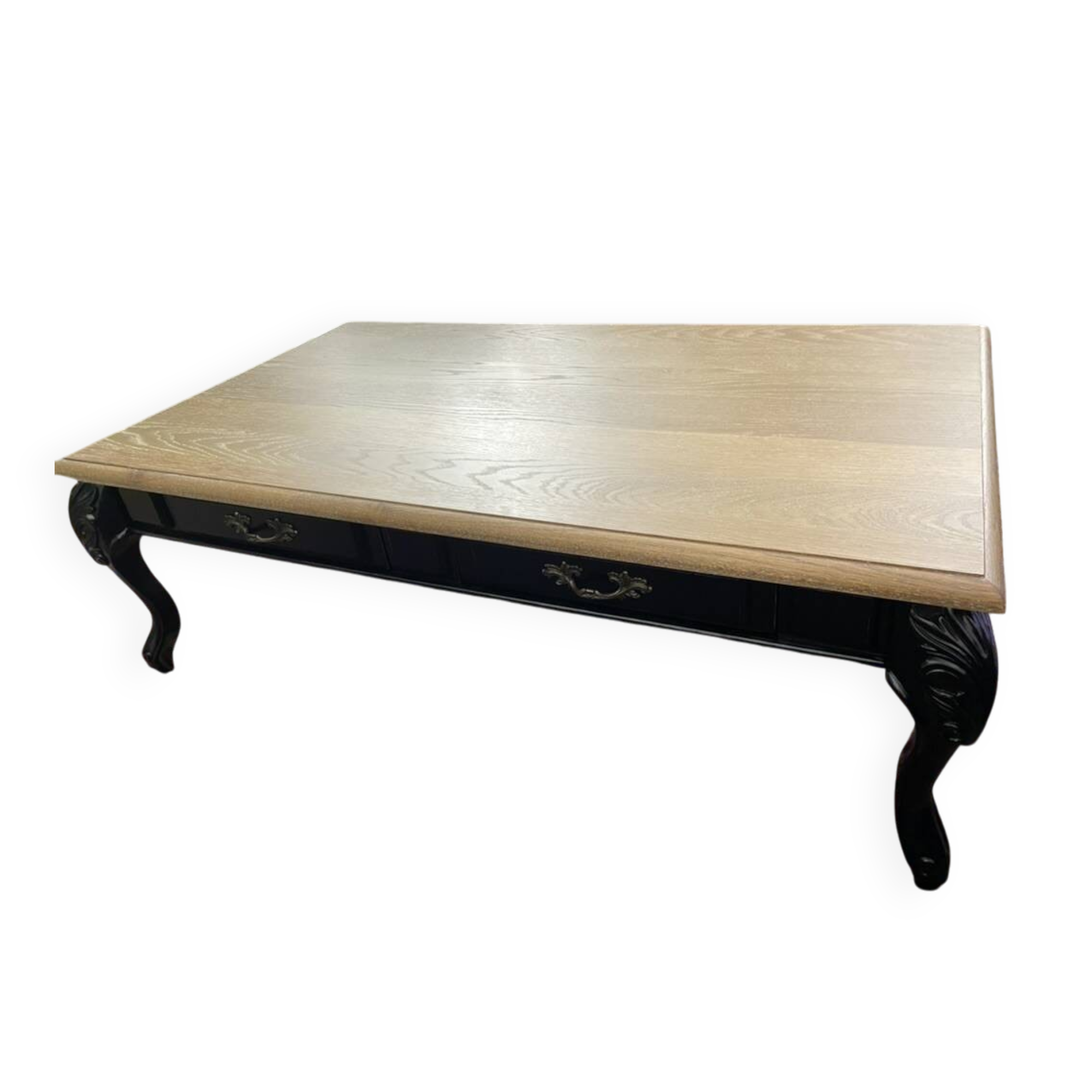 Black wood and oak coffee table – 4 storage drawers