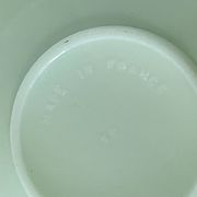 Set of 4 mint green opaline saucers with a swirl pattern, made in France.