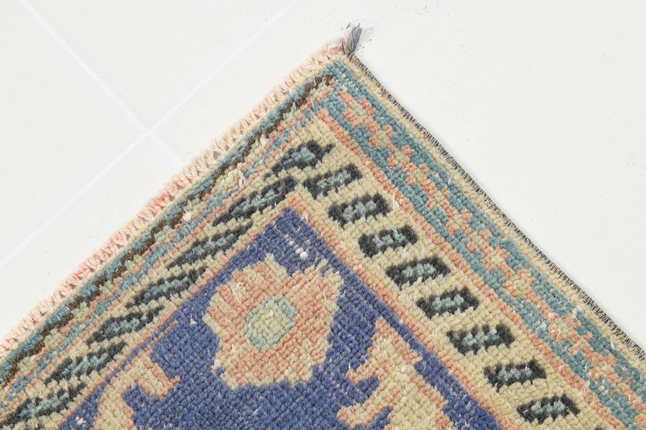 Samon & Blue Luxury Vintage Rug, Large Area Vintage Persian Rug, 218x302 Cm