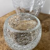 Crackle glass vase and candle holders