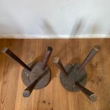 Pair of brutalist stool in solid oak 60s