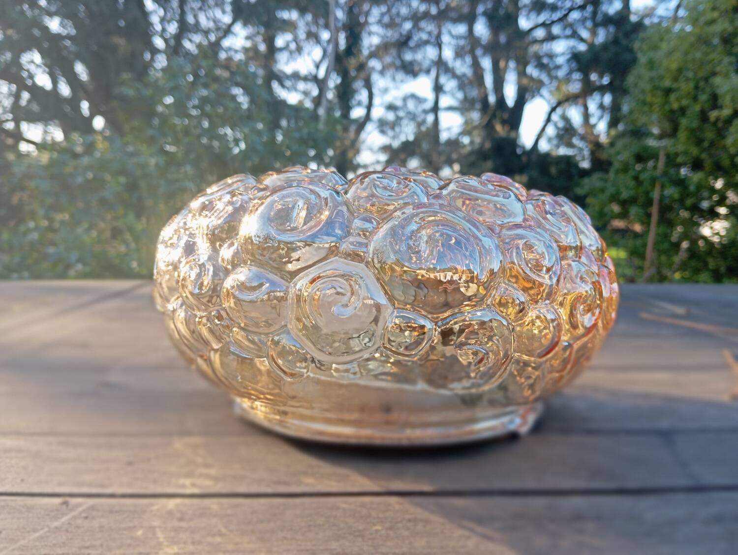 Héléna Tynell snail ceiling / wall light, iridescent amber 1960