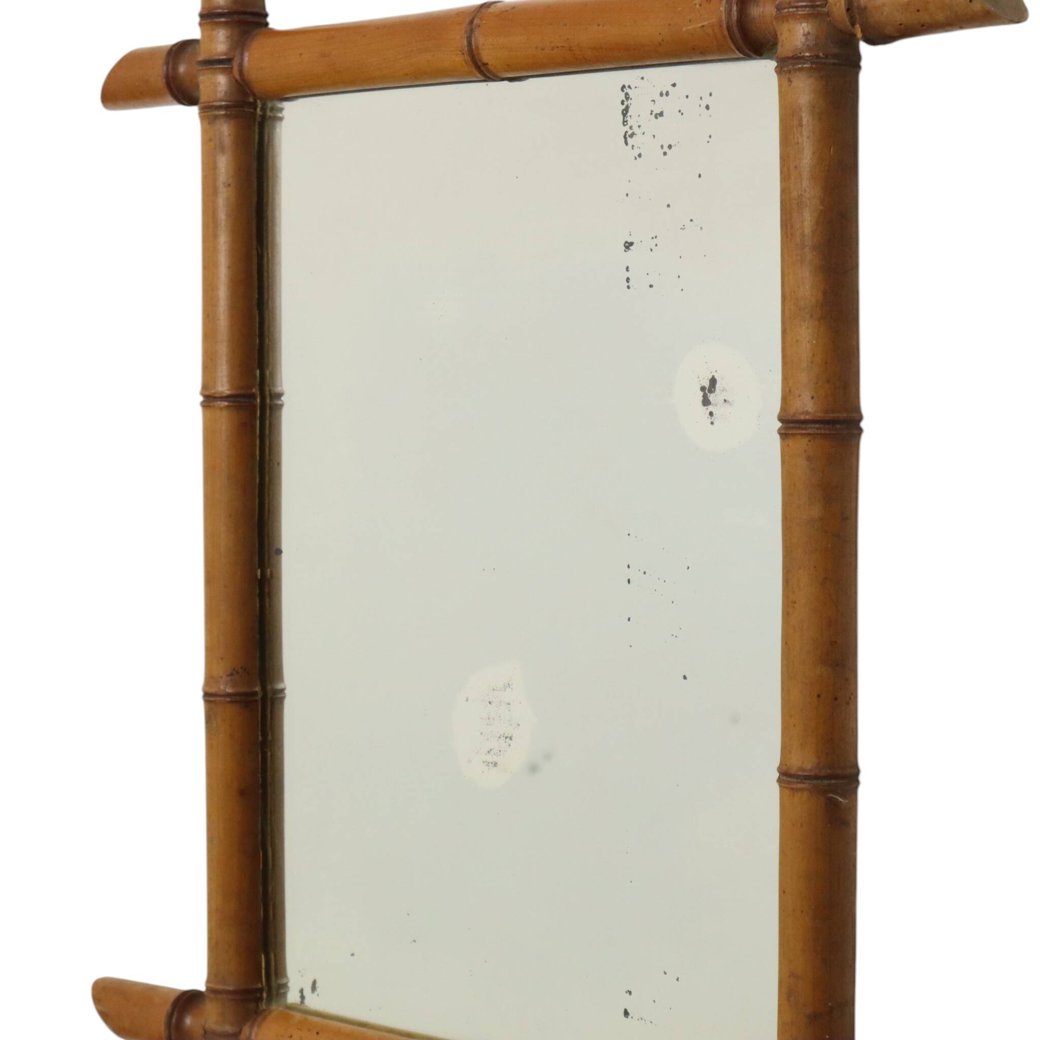 French Wooden Mirror, Faux Bamboo Chinoiserie, 57x47cm