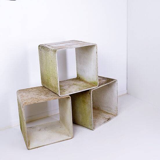 G.Ifert Eternit Concrete Cube Side Table - bookcase, 1960s Switzerland - Set of 3