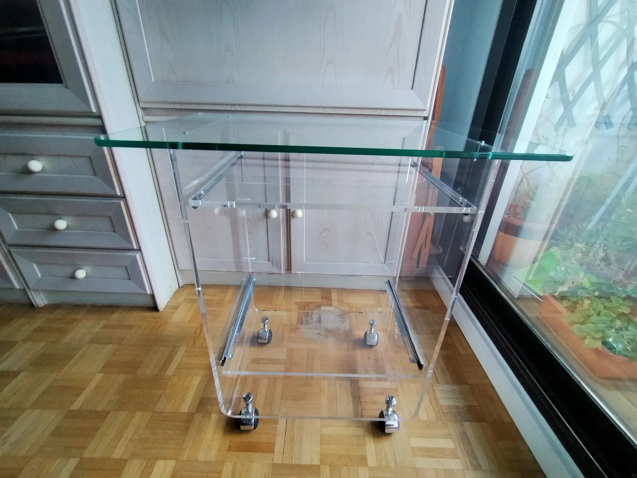 Plexiglass and glass side table