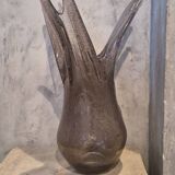 Vintage large blown glass vase with bubbles in mauve.