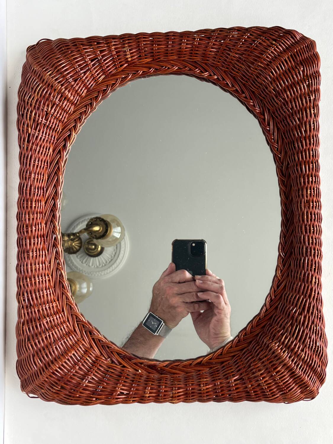 Vintage woven wicker mirror