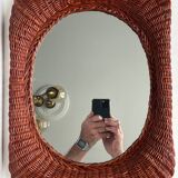 Vintage woven wicker mirror