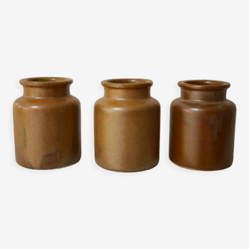 Set of 3 brown mustard jars