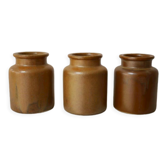 Set of 3 brown mustard jars