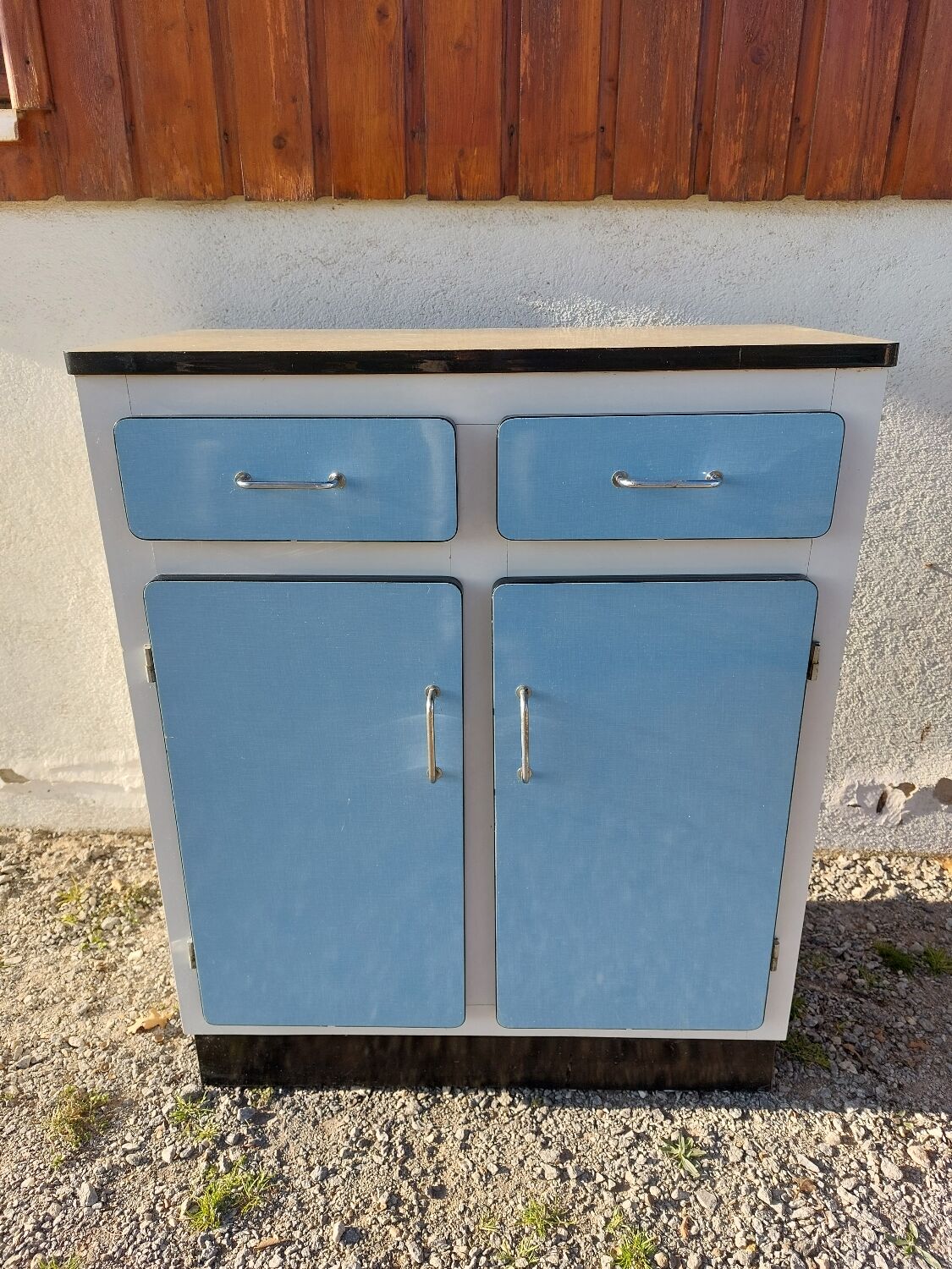 Blue formica: sideboard and folding table