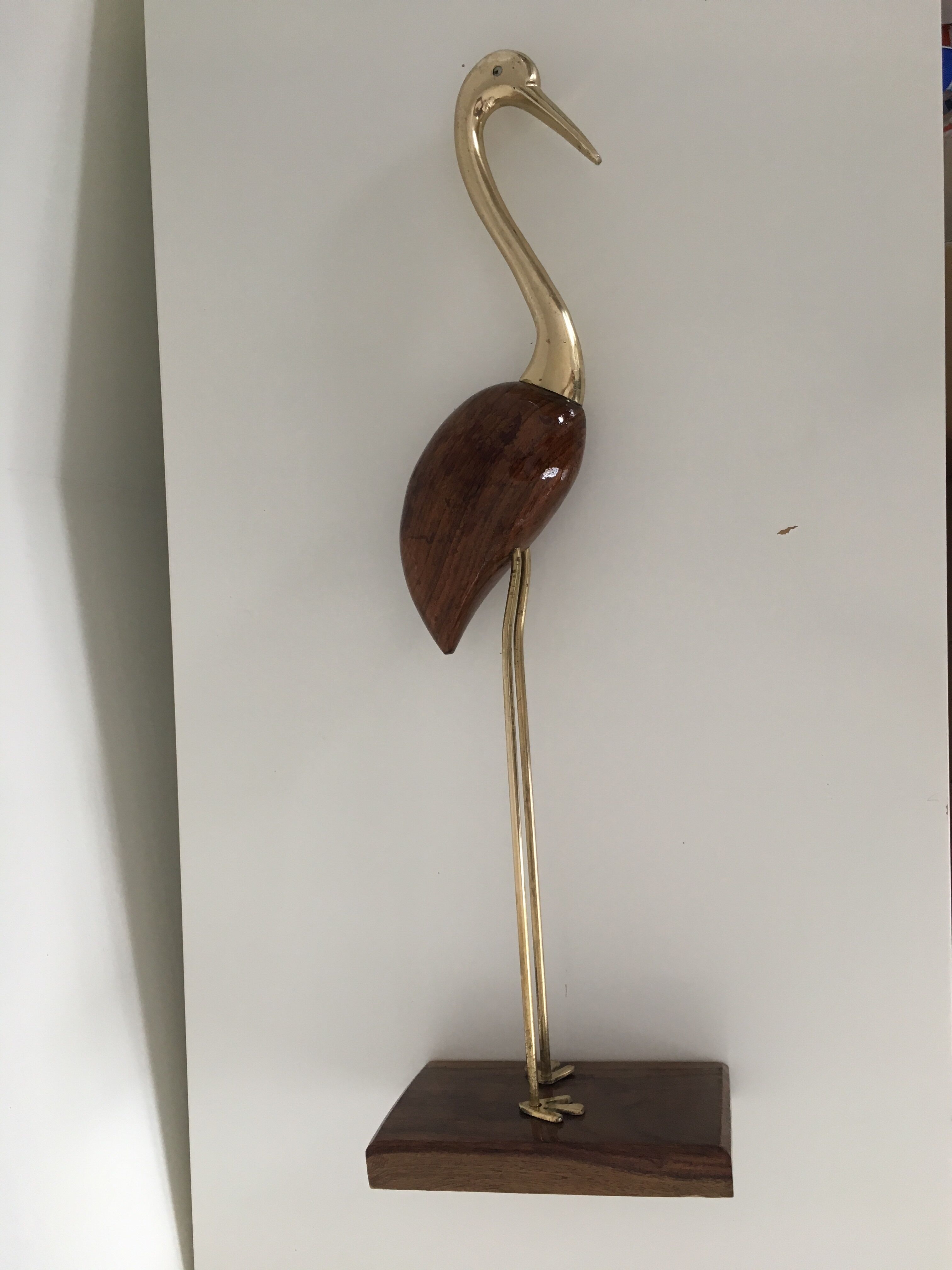 Heron in wood and brass