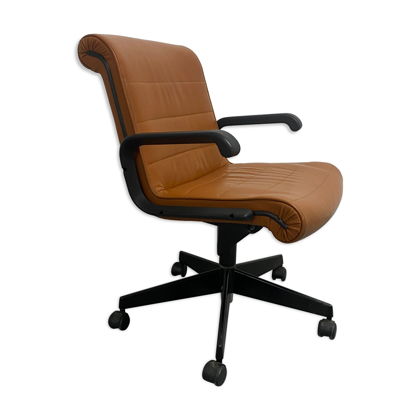 Fauteuil Richard Sapper édition Knoll cuir cognac