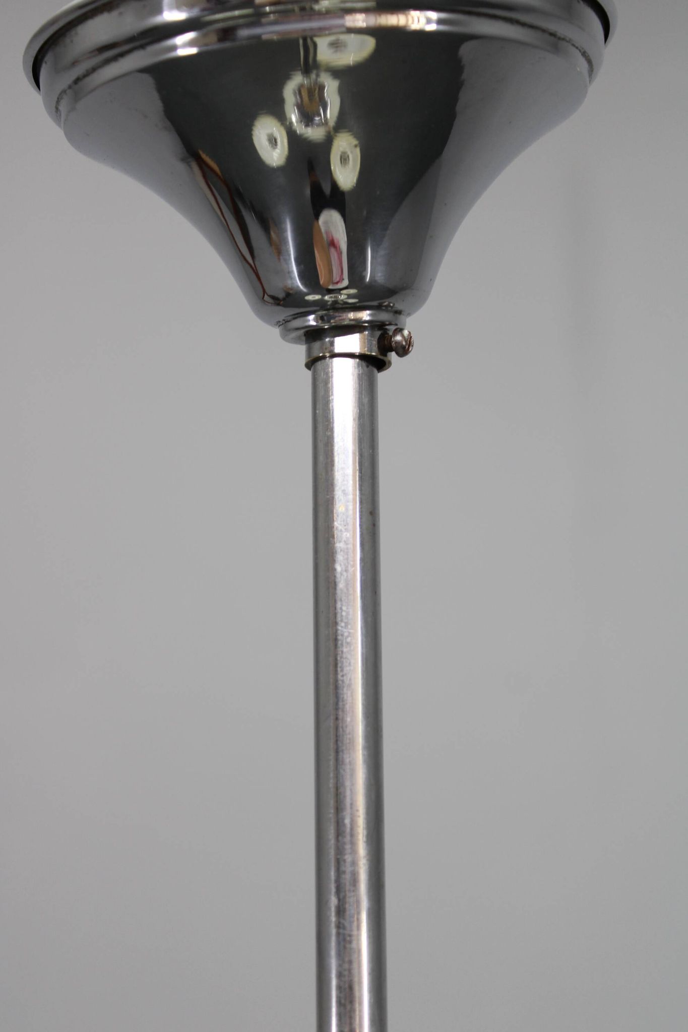 1930s Czech Art Deco chrome chandelier with cream opaline glass shades