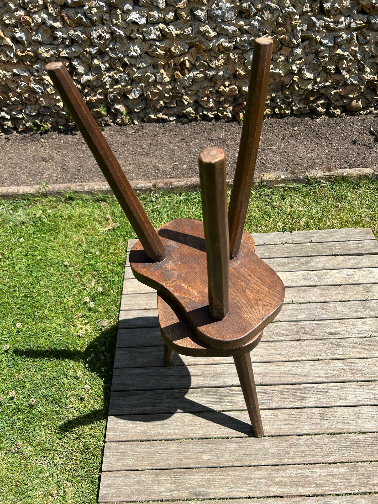 Pair of vintage farmhouse stools in solid oak
