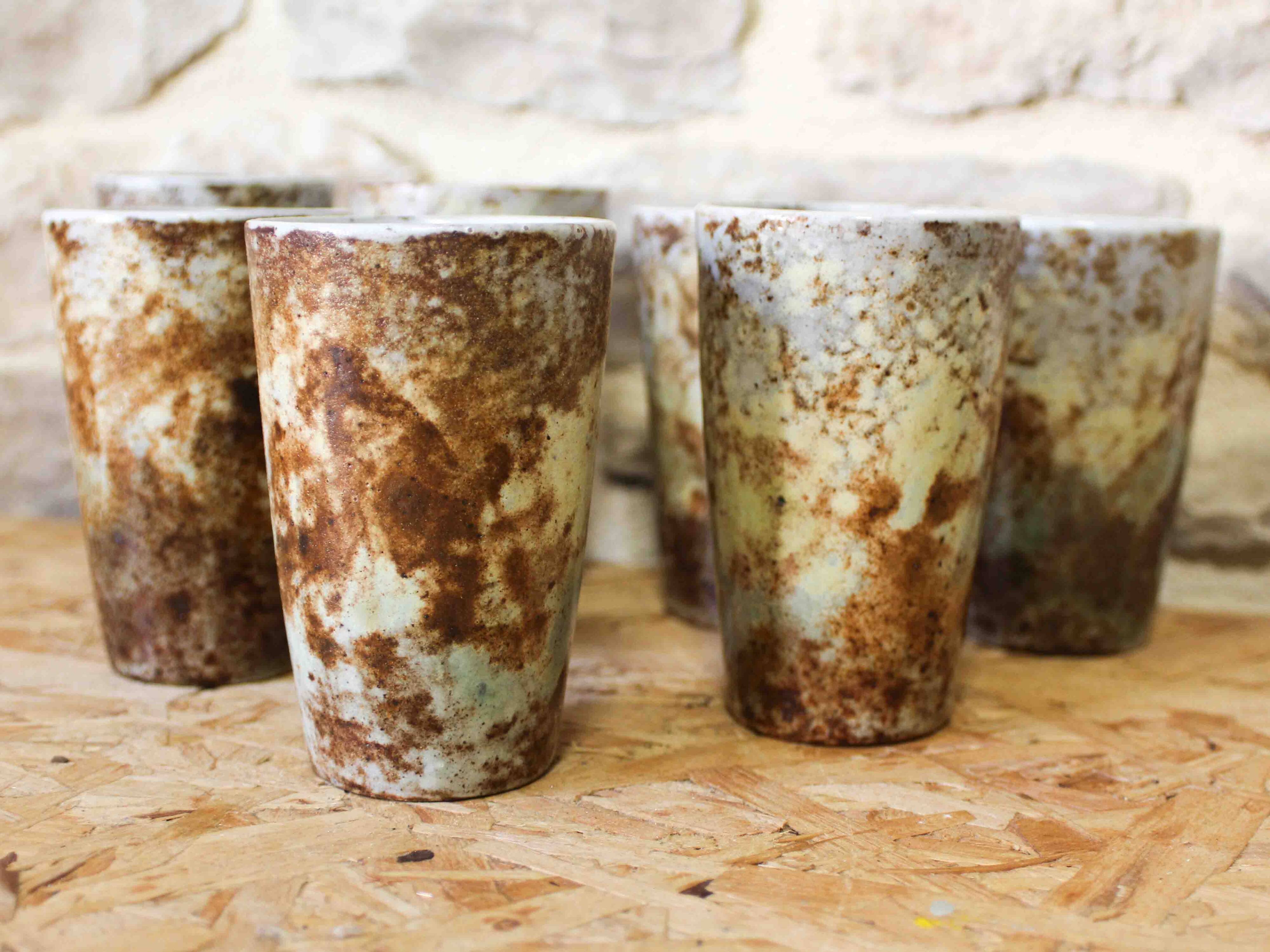 Set of 7 ceramic cups by Alexandre Kostanda Vallauris