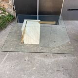Italian travertine and glass coffee table from the 70s