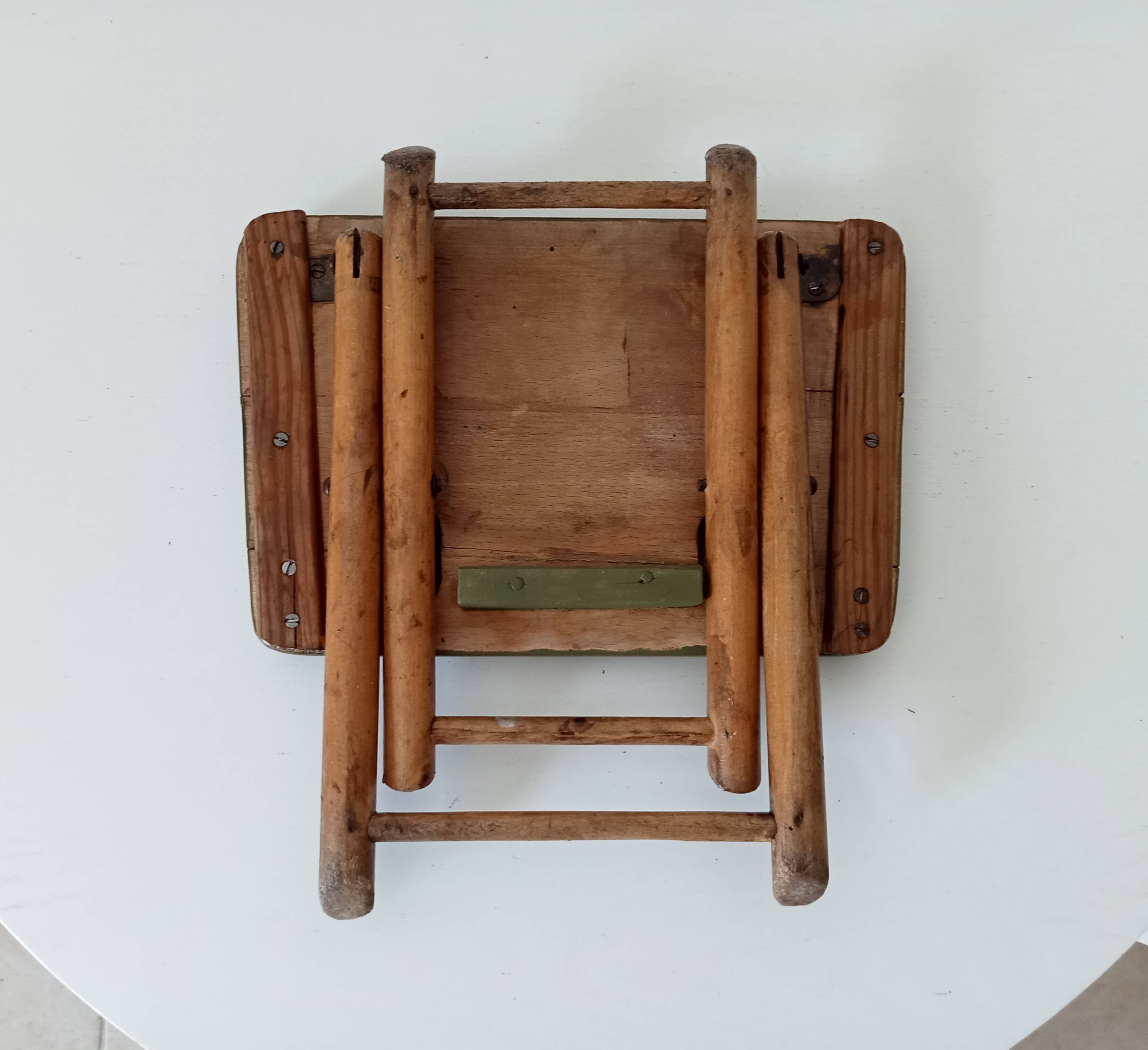 Vintage folding stool in wood and bamboo