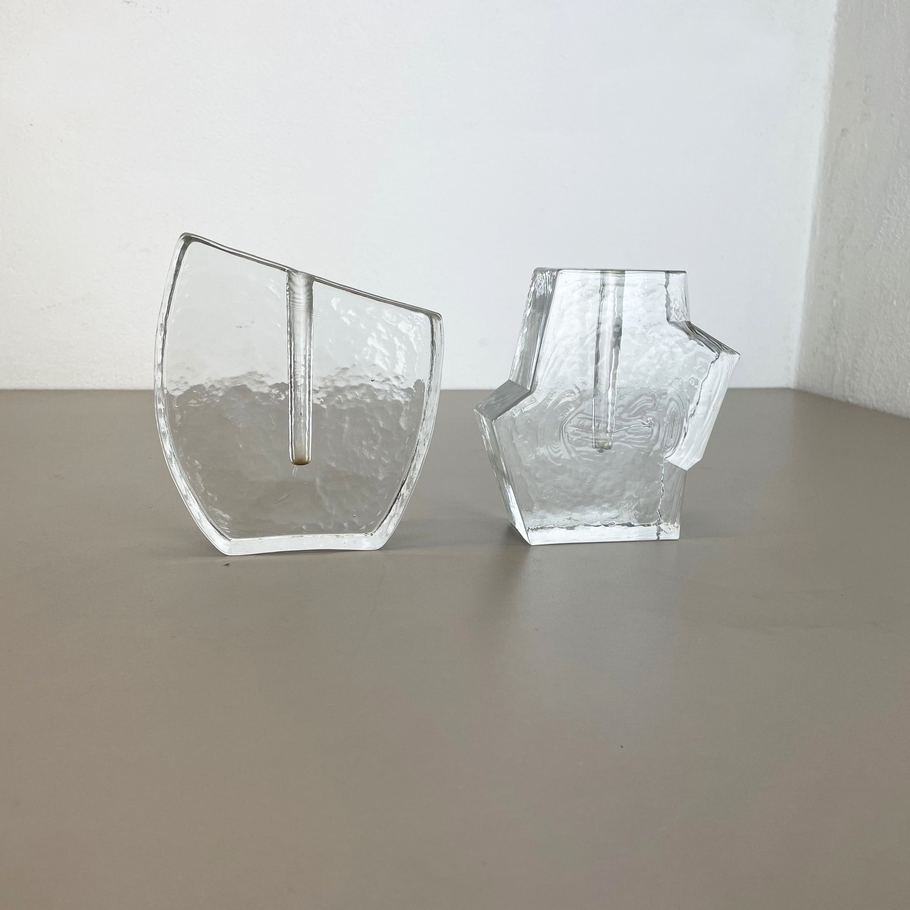 Set of 2 "brutalist" rock glass vases, germany 1970