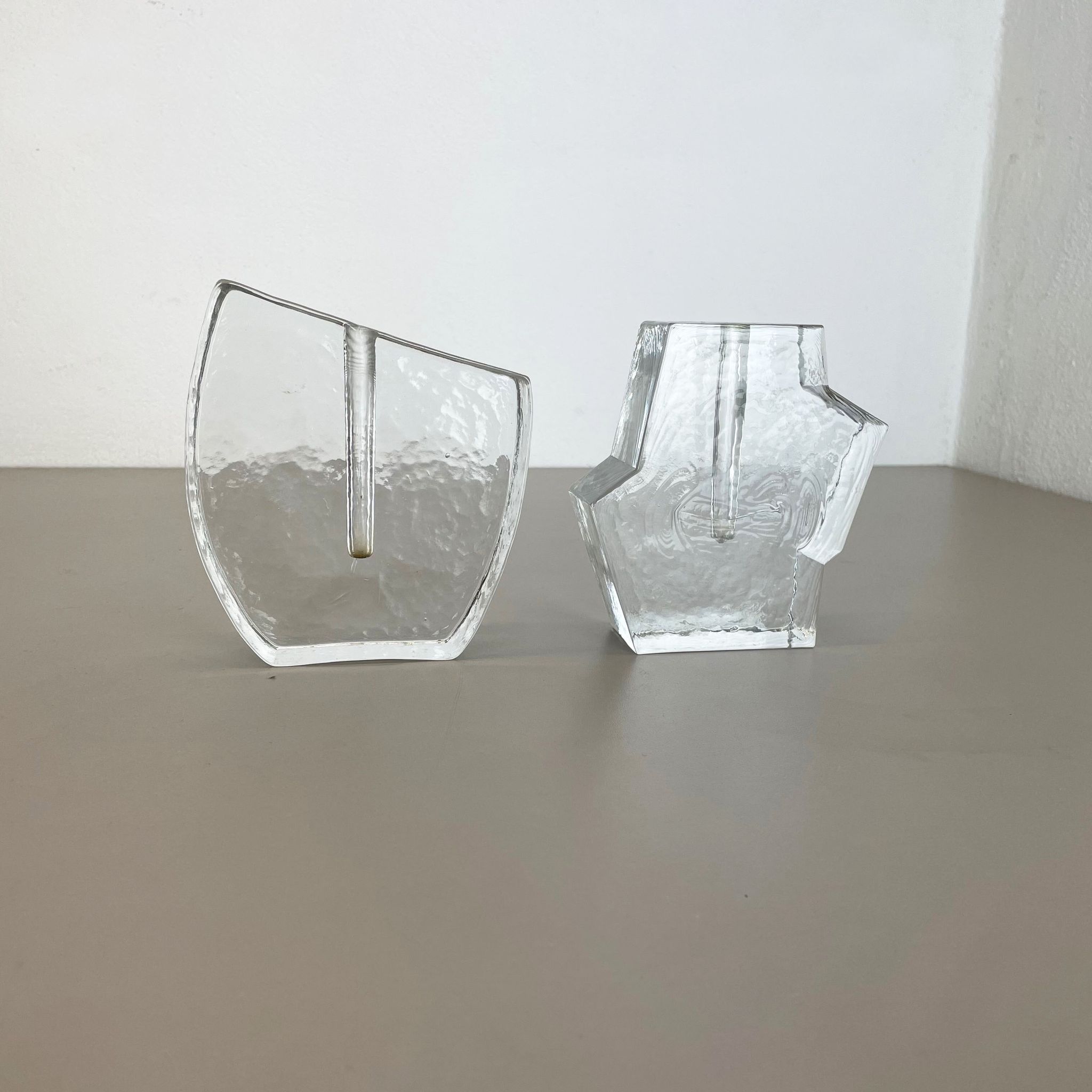 Set of 2 "brutalist" rock glass vases, germany 1970