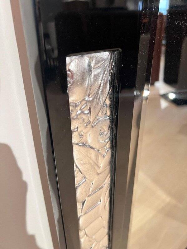 Art Deco Wall Mirror in Black Lacquer & Silver Leaf, France, 1930s