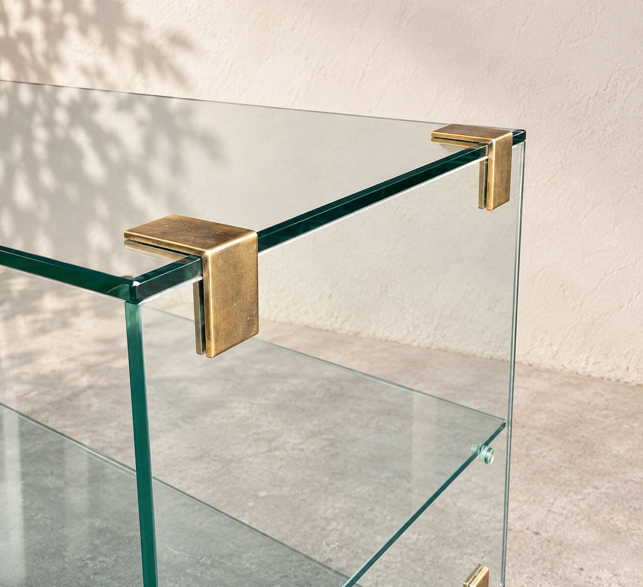 Console / glass and brass shelf Roche Bobois – 1970s