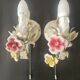 Set von 2 Shabby Chic Wandlampen Tole Schmiedeeisen Porzellan Rosen Blumen