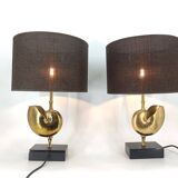 Vintage Brass Nautilus Shell Table Lamps 1970's - France  - set of 2
