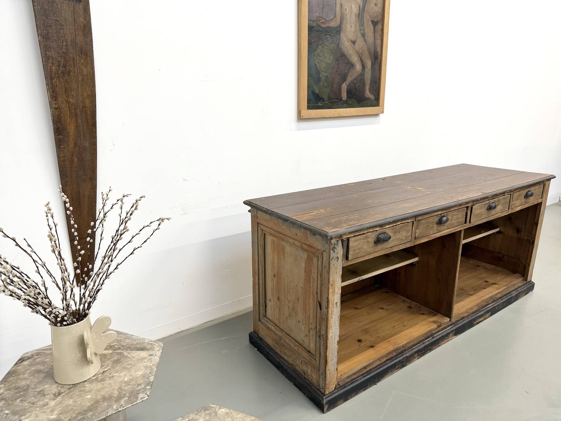 Large Antique Pine Trading Counter