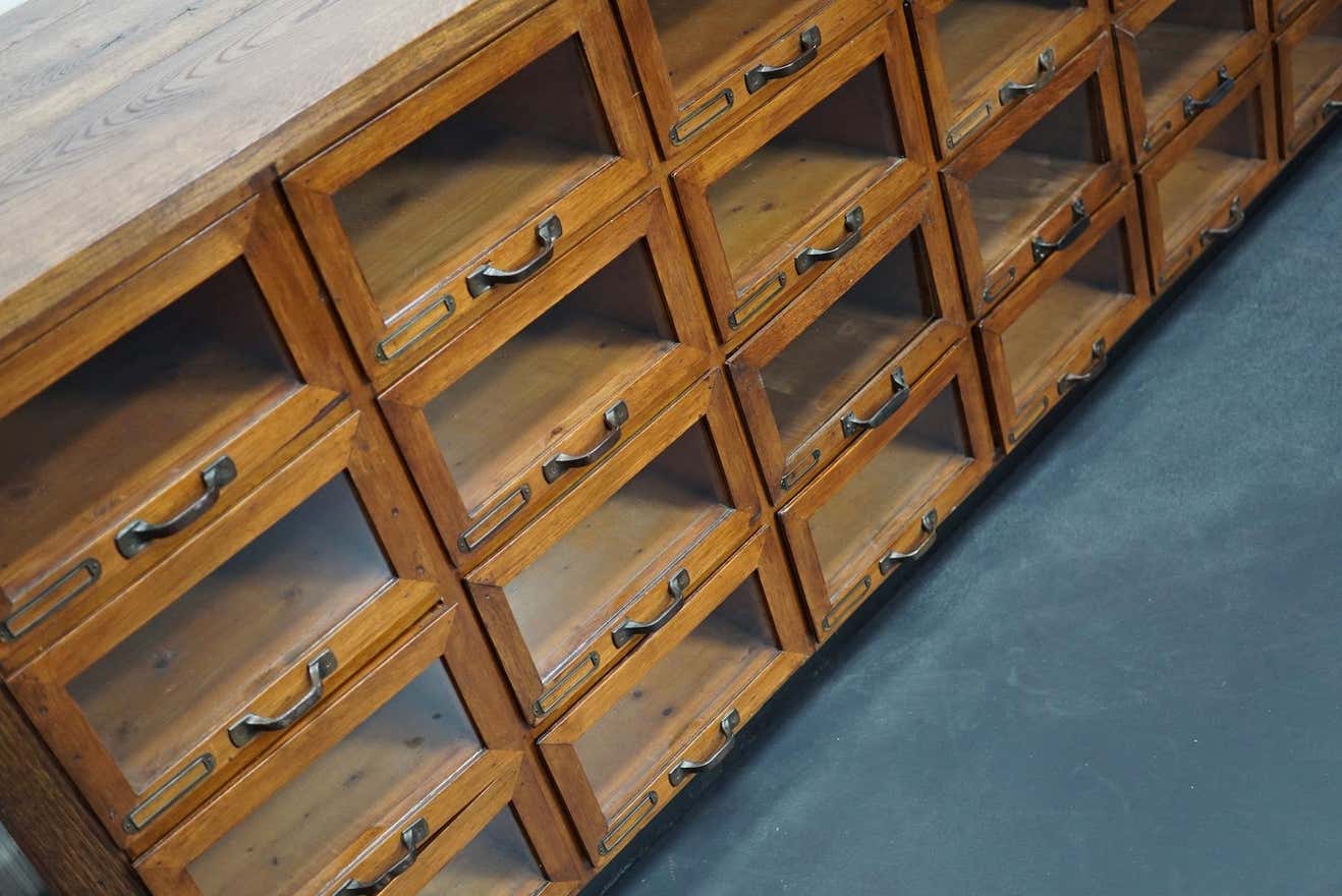 Vintage dutch oak haberdashery cabinet 1930s