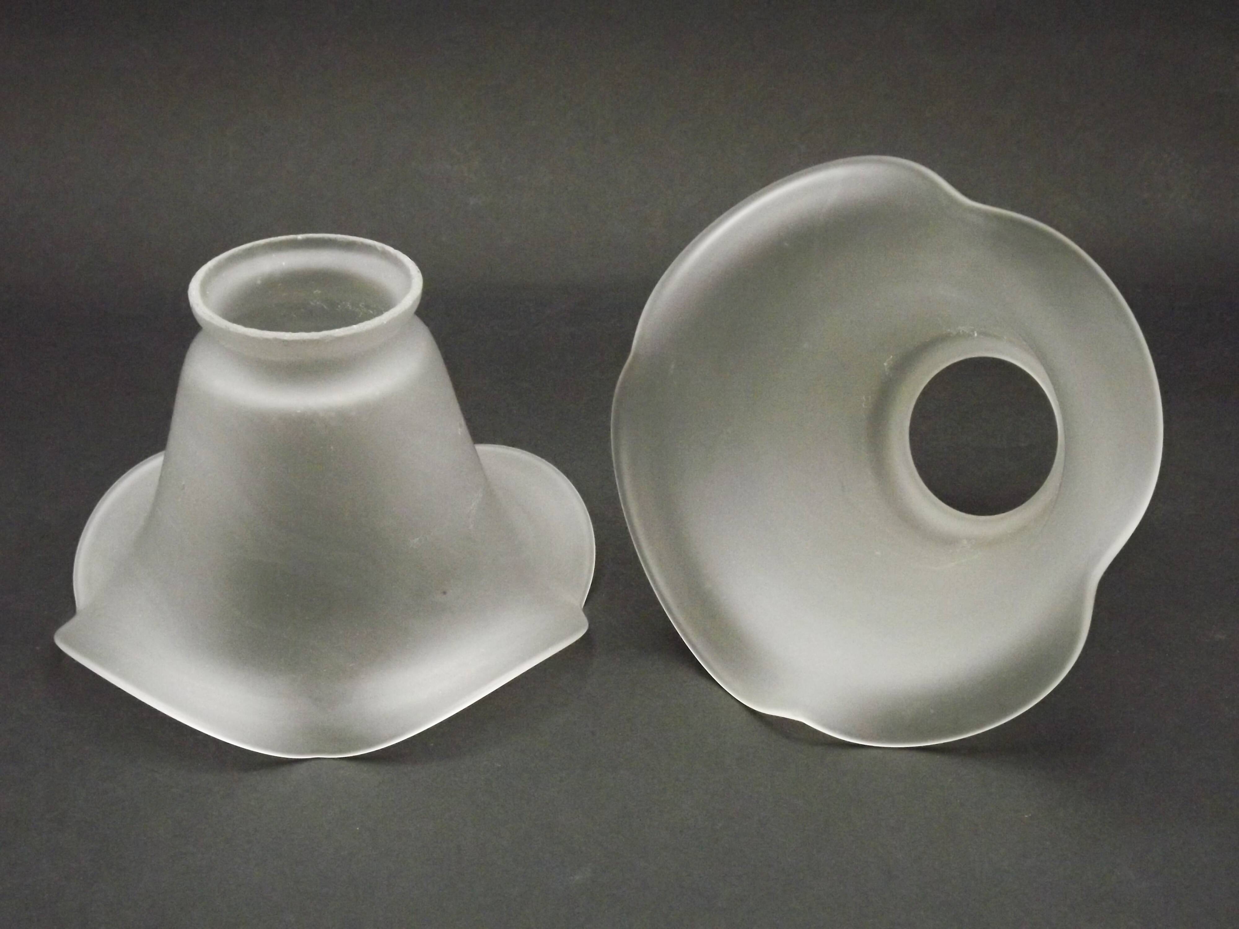 Set of 2 French Mid-Century Frilled White Glass Chandelier Shades