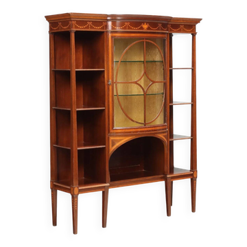 Mahogany display cabinet with maple inlays.