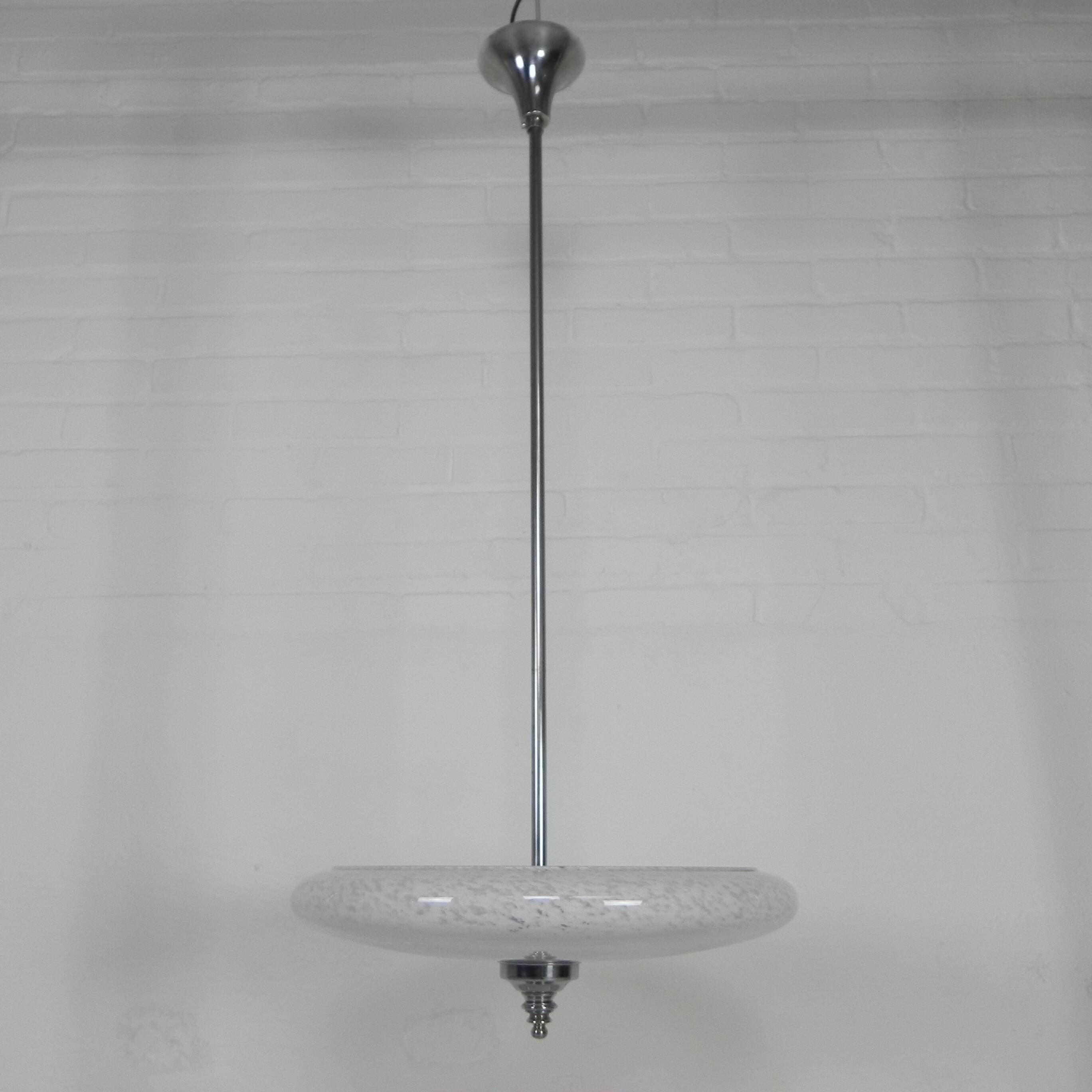 Art Deco pendant lamp with cloudy glass bowl, 1930s
