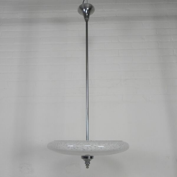 Lampe suspendue Art déco avec bol en verre nuageux, années 1930