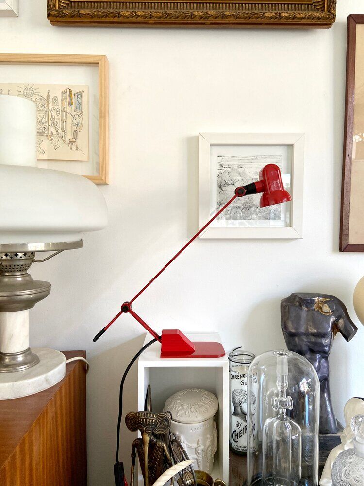 Red metal desk lamp