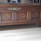 Old marquetry and solid wood chest