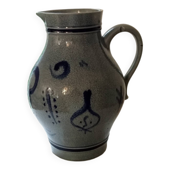Large blue stoneware pitcher