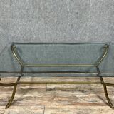 Coffee table in gilded brass and glass