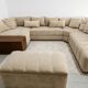 Custom XXL panoramic sofa - Solid walnut and premium fabric