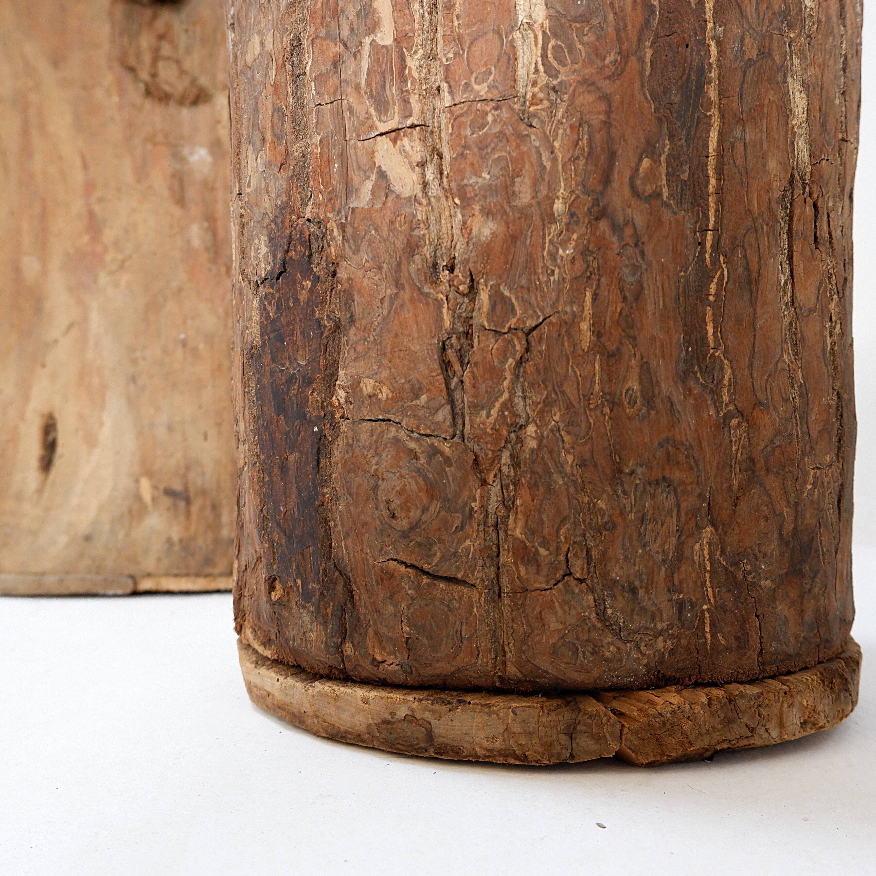 Set of 2 primitive wooden pots - late 19th century