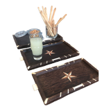 Set of 3 nesting trays with wood and bone marquetry