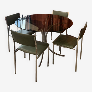 Table ronde en verre & 4 chaises